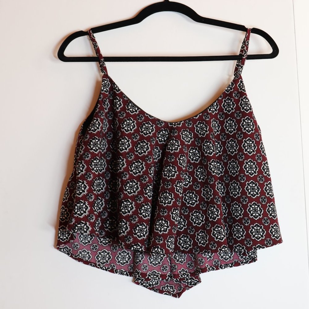Vintage Burgundy Patterned Tank Top, Sizes XXS - S
